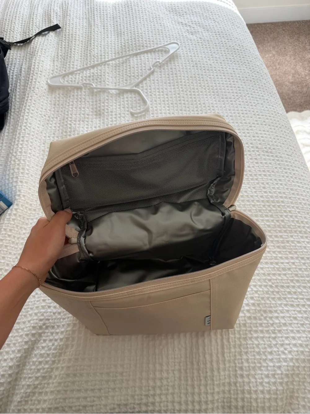 Beige Travel Cosmetic Bag with Top Handle